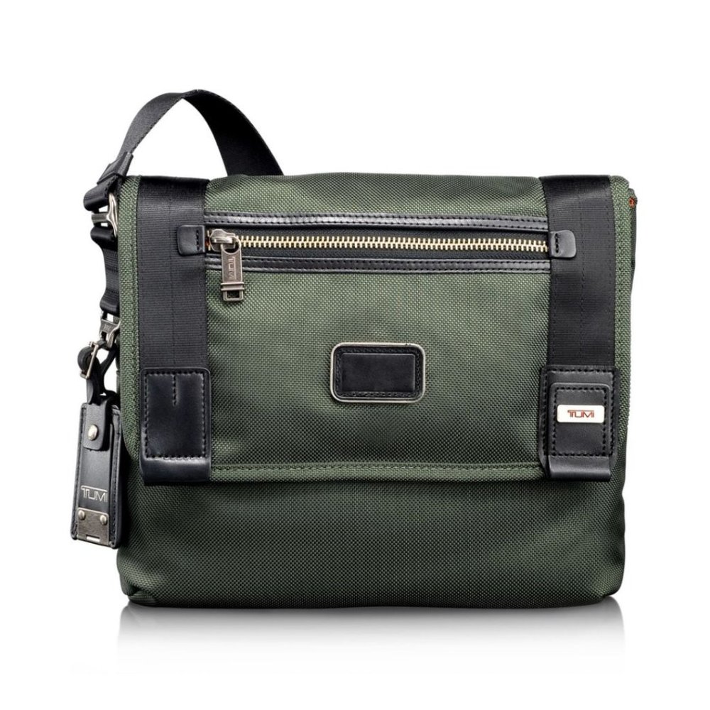 Tumi Unisex Green Alpha Bravo Beale Mini Messenger with Brown Trim
